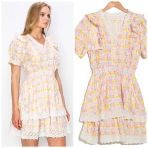 Melloday button front lace trimmed mini dress size XS